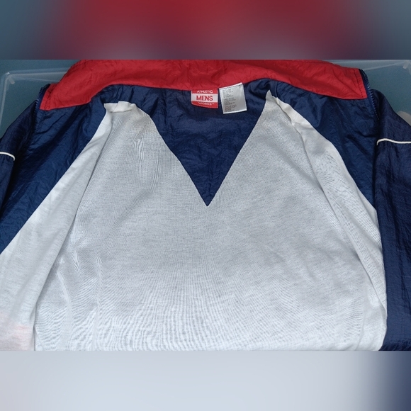 Vintage 80s 90s Athletic Works Mens Large Nylon Jacket Full Zip Windbreaker Navy - Picture 8 of 10
